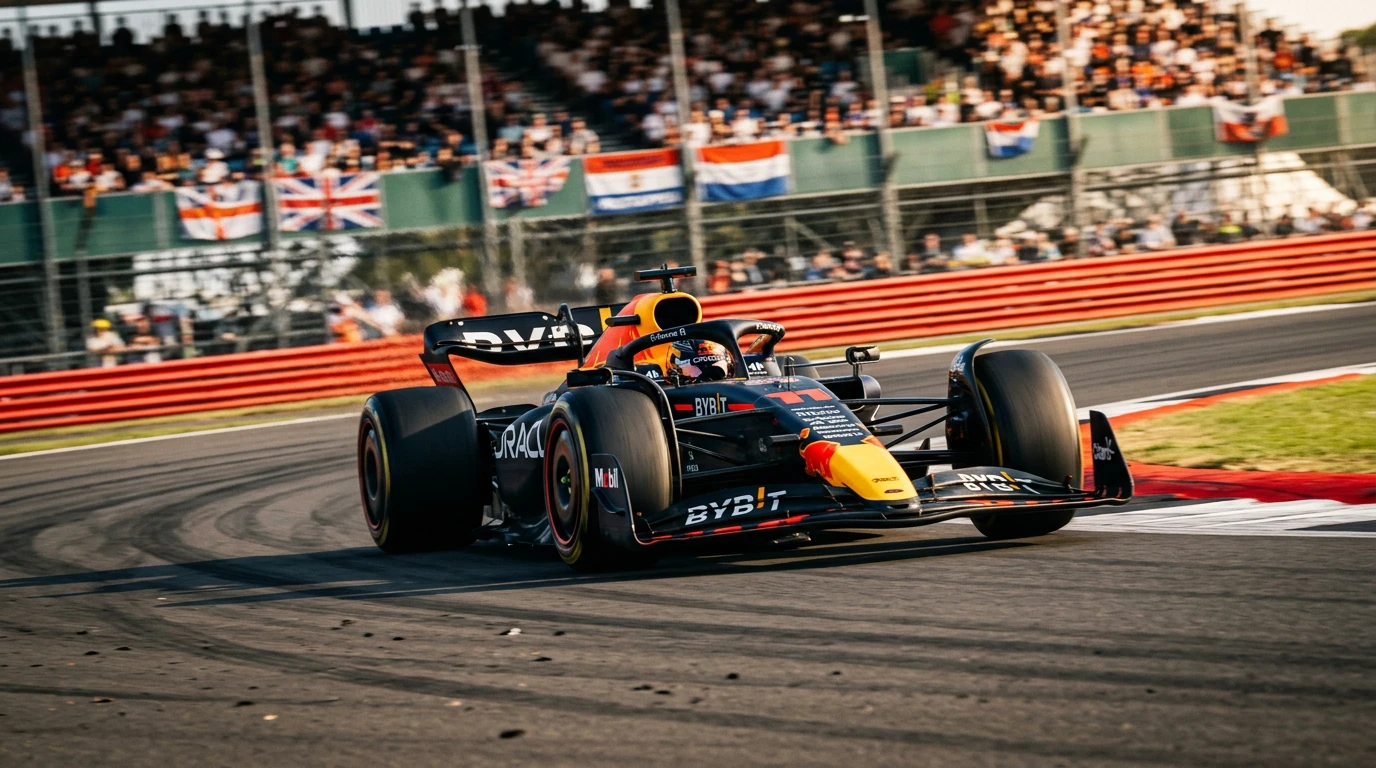 Monoplaza de Fórmula 1 a alta velocidad en circuito de carreras