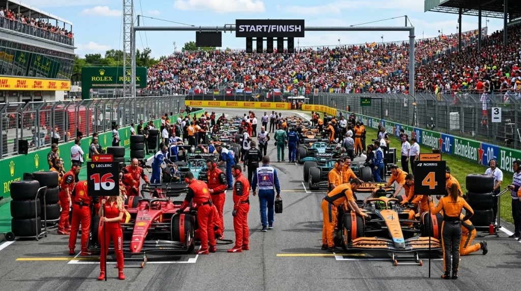 Monoplazas de Ferrari y McLaren en parrilla de salida de Fórmula 1